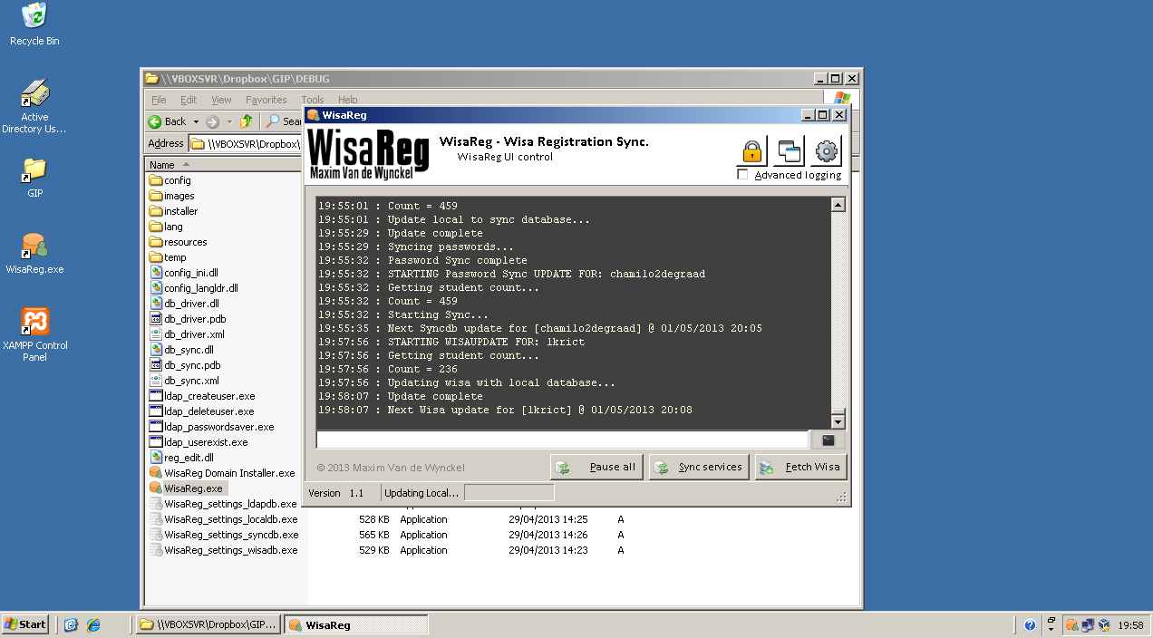 User interface of WisaReg